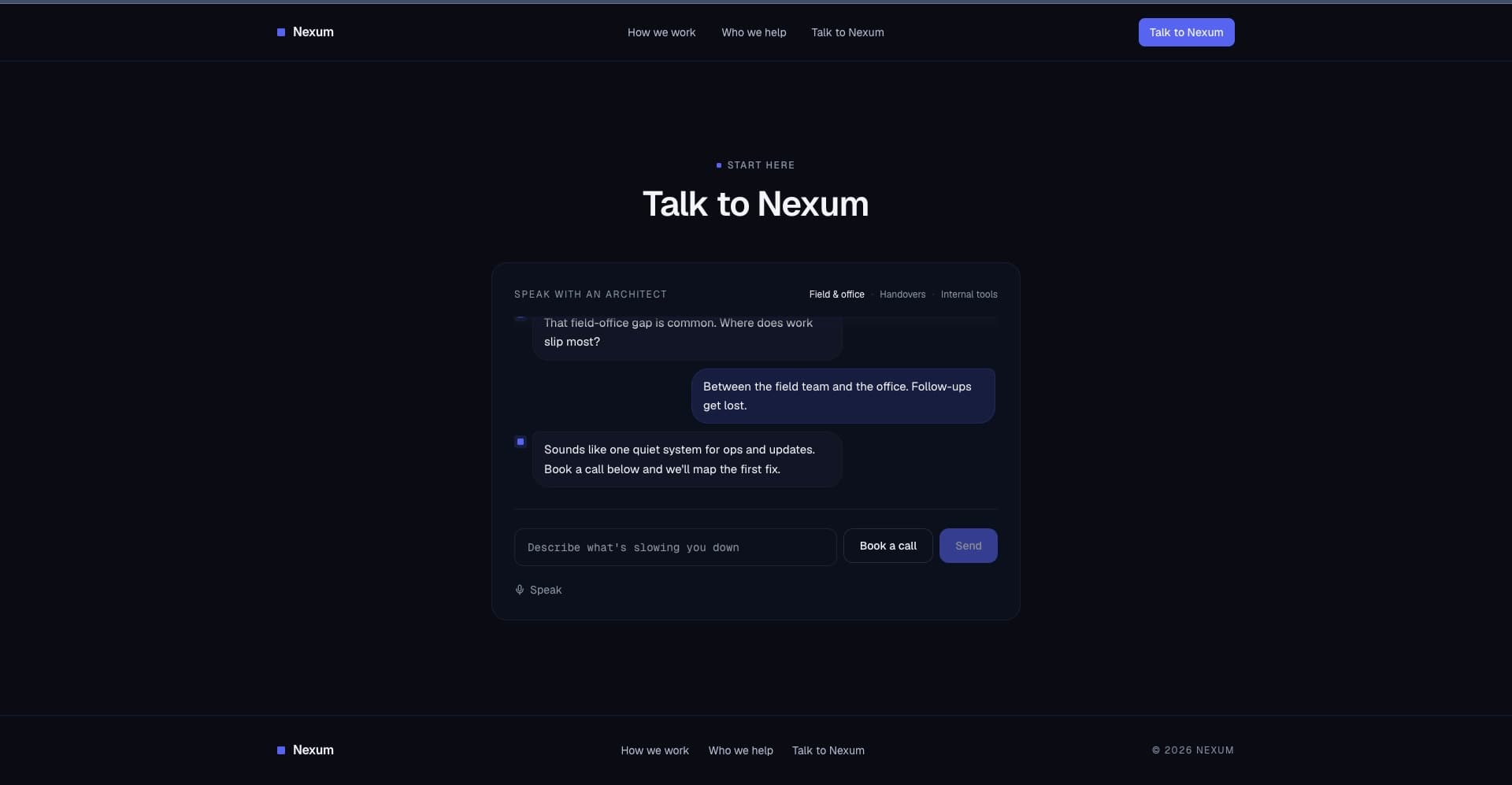 Nexum contact, speak with an architect